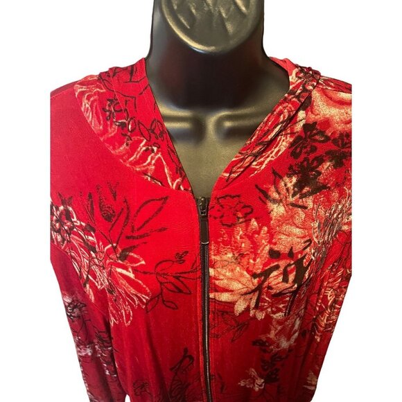 Chico’s Red Floral Asian Inspired Hooded Full Zip Jacket Sz XL - Picture 5 of 11